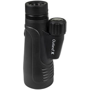 Celestron Outland X 20x50 binoculars with tripod and adapter, showcasing the durable black body and large objective lenses.