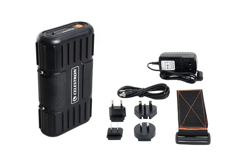 Celestron PowerTank Lithium LT portable power bank with multiple output ports and compact design for electronic device charging.