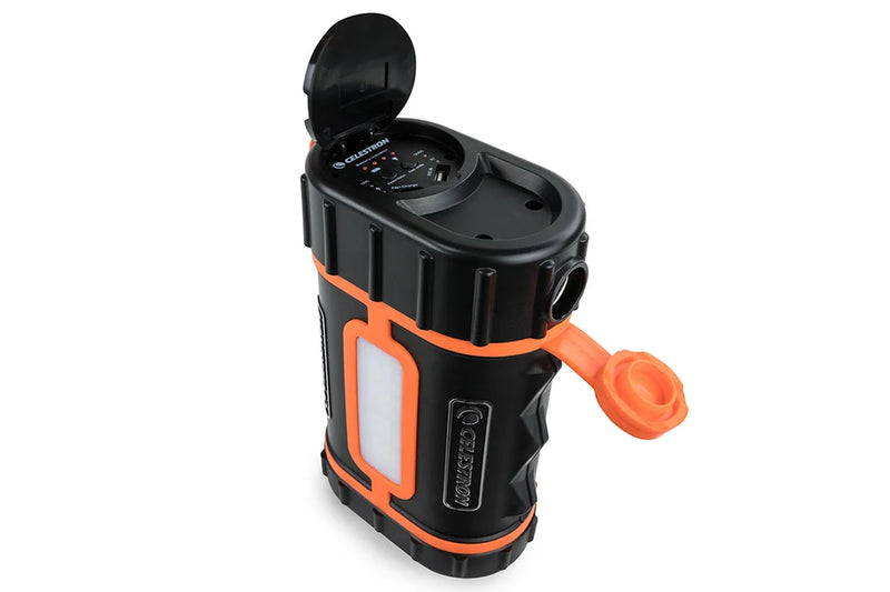 Celestron PowerTank Lithium Pro portable power bank with multiple ports and rugged design for astronomy accessories and outdoor use.