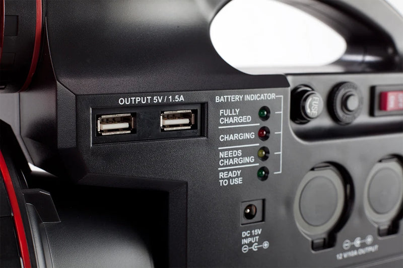 Celestron PowerTank 12V 7Ah portable power supply with Celestron accessories for telescopes and electronic devices.