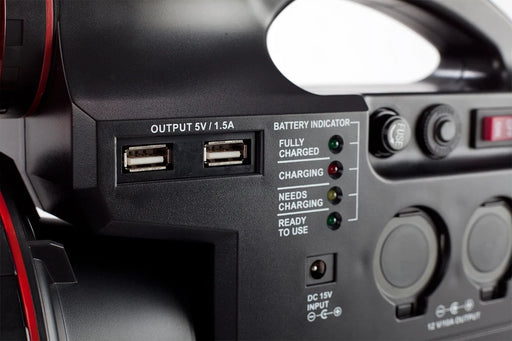 Celestron PowerTank 12V 7Ah portable power supply with Celestron accessories for telescopes and electronic devices.