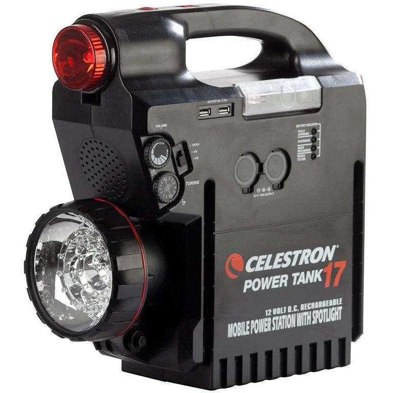 Celestron PowerTank 17 portable power supply with 12V 17Ah battery, designed for electronic accessories and outdoor use.
