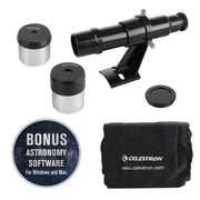 Celestron FirstScope accessory kit with various telescope accessories and tools for stargazing and telescope setup.