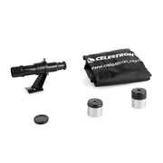 Celestron FirstScope accessory kit with various telescope accessories including eyepieces and tools for stargazing.