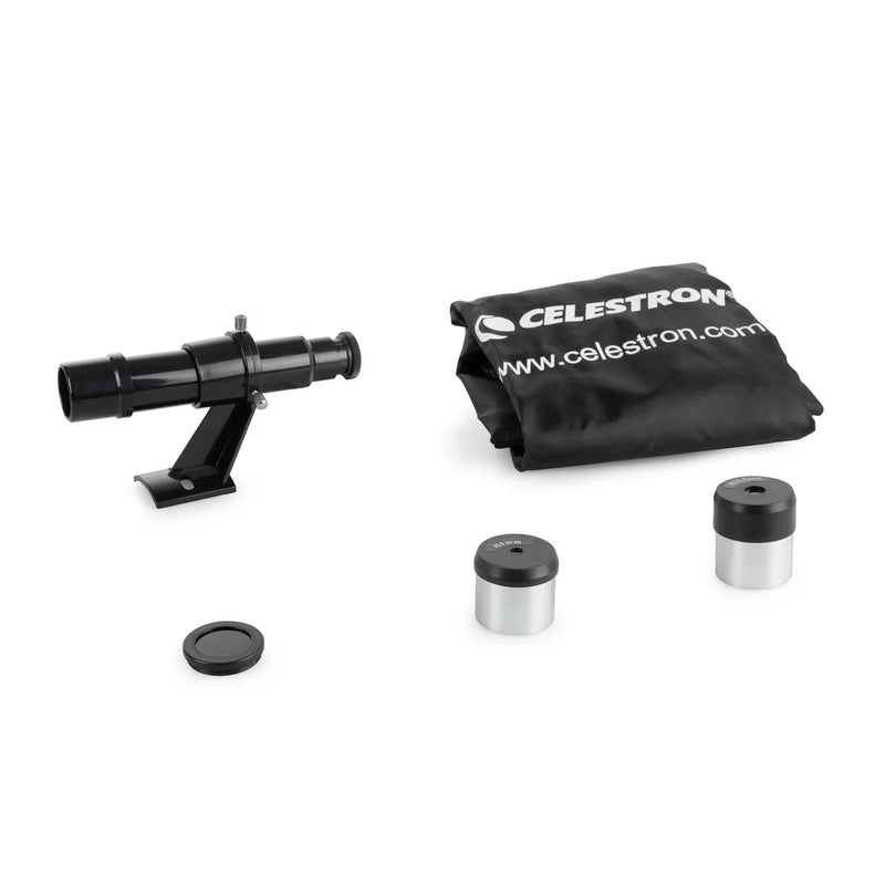 Celestron FirstScope accessory kit with various telescope accessories including eyepieces and tools for stargazing.