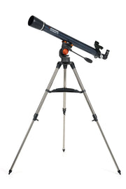 Celestron AstroMaster 70AZ refractor telescope with adjustable tripod, suitable for beginner astronomers and stargazing.