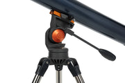 Celestron AstroMaster 90AZ refractor telescope with tripod and mount, designed for astronomical sky viewing and stargazing.