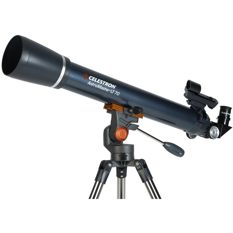 Celestron AstroMaster LT 70AZ refractor telescope with optical tube and mount, ideal for beginner astronomy enthusiasts.