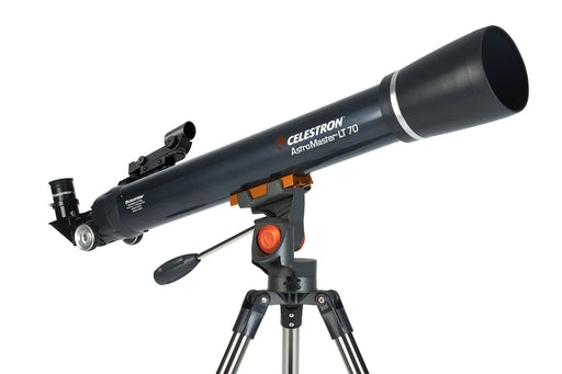 Celestron AstroMaster LT 70AZ refractor telescope with tripod and optical tube for stargazing and astronomical observations