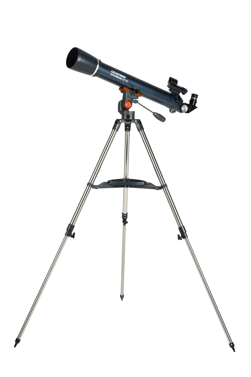 Celestron AstroMaster LT 70AZ refractor telescope with adjustable tripod and optical tube for beginner astronomy observations