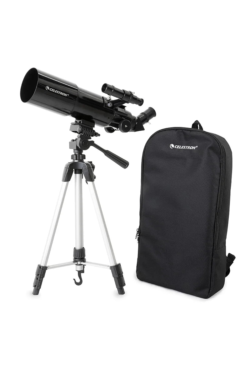 Celestron Travel Scope 80 portable telescope with backpack and smartphone adapter for stargazing and astronomy on the go.