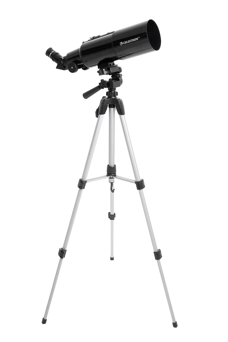 Celestron Travel Scope 80 portable telescope with backpack and smartphone adapter for stargazing and terrestrial viewing.