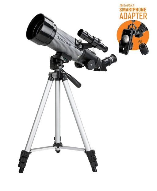 Celestron Travel Scope 70 DX portable telescope with backpack and smartphone adapter, ideal for stargazing and outdoor astronomy.