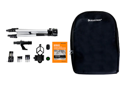 Celestron Travel Scope 70 DX portable telescope with backpack and smartphone adapter, ideal for outdoor stargazing and astronomy adventures.