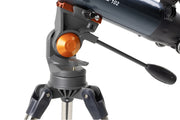 Celestron AstroMaster 102AZ refractor telescope with star pointer and tripod, ideal for beginner astronomy observations.