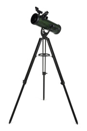 Celestron ExploraScope 114AZ Newtonian telescope with aluminum tripod and optical tube, suitable for beginner astronomy enthusiasts