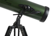 Celestron ExploraScope 114AZ Newtonian Telescope with altazimuth mount, featuring a sleek design for beginner astronomy enthusiasts.