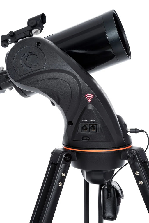 Celestron AstroFi 102 Wi-Fi Maksutov reflector telescope with tripod and accessories, suitable for astrophotography and stargazing.