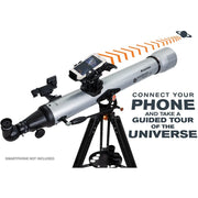 Celestron StarSense Explorer LT 80 refractor telescope with smartphone app, compact optical tube with eyepiece and mount.