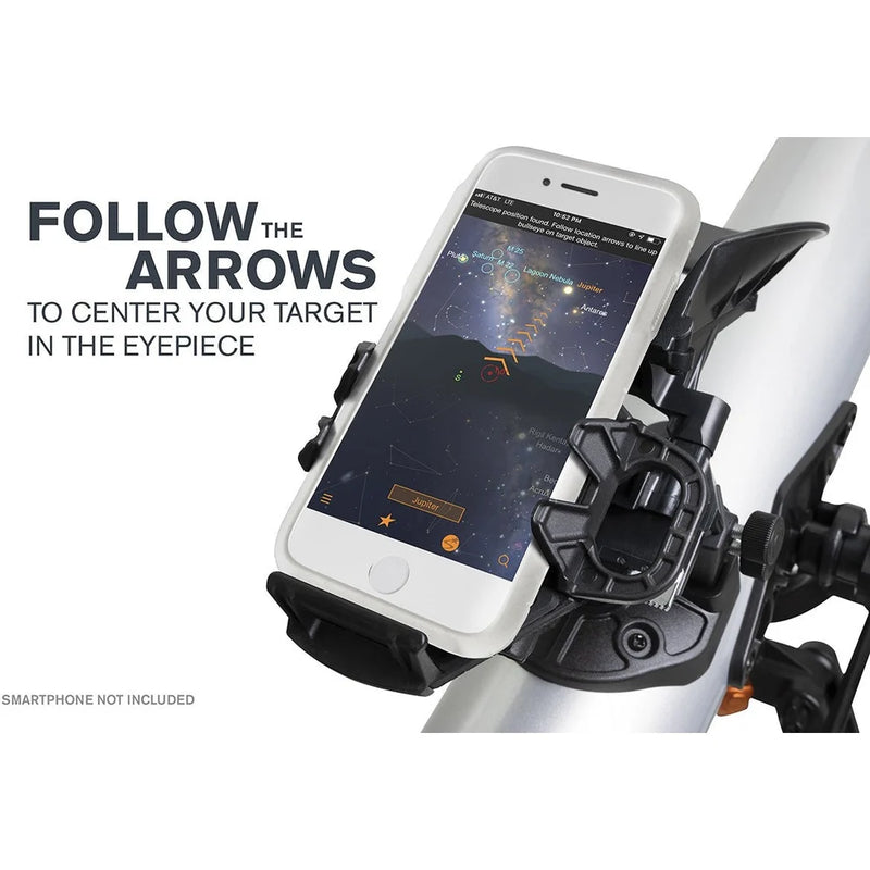 Celestron StarSense Explorer LT 80 refractor telescope with smartphone app, mounted on tripod for stargazing and astronomical observation.