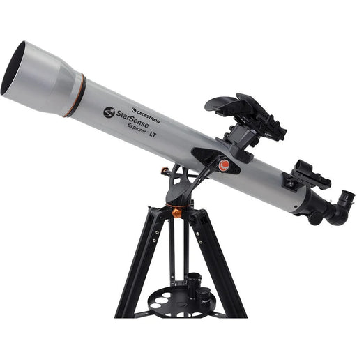 Celestron StarSense Explorer LT 80 refractor telescope with smartphone app attachment for stargazing and astronomical observation.