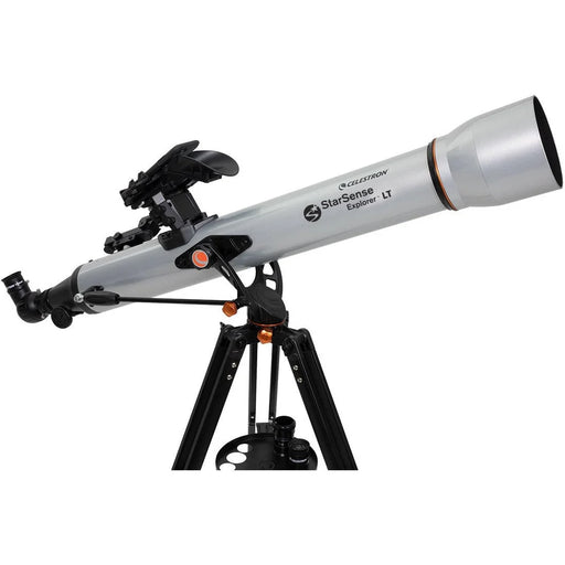 Celestron StarSense Explorer LT 80 refractor telescope with smartphone app, featuring a sleek optical tube and adjustable mount.