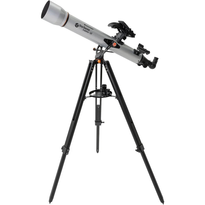 Celestron StarSense Explorer LT 80 refractor telescope with smartphone app, featuring an optical tube and adjustable mount.