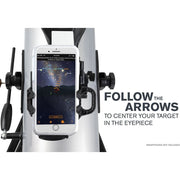 Celestron StarSense Explorer LT 114 reflector telescope with smartphone app, Newtonian design, mounted on a tripod for stargazing.