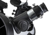 Celestron StarSense Explorer LT 114 reflector telescope with smartphone app, Newtonian design, mounted on a tripod.