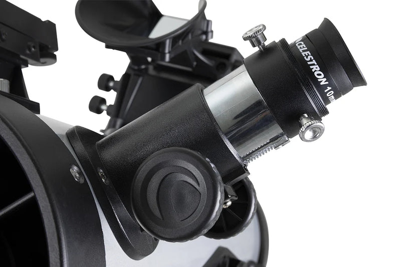 Celestron StarSense Explorer LT 114 reflector telescope with smartphone app, Newtonian design, mounted on a tripod.