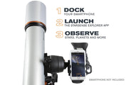 Celestron Starsense Explorer DX 102 Refractor telescope with mounted optical tube and accessories for stargazing.