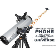 Celestron Starsense Explorer DX 130AZ reflector telescope with smartphone app, Newtonian design, black and silver body.