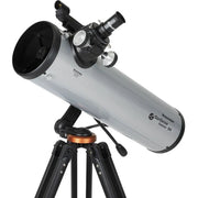 Celestron Starsense Explorer DX 130AZ reflector telescope with smartphone app, Newtonian design, mounted on an adjustable tripod.