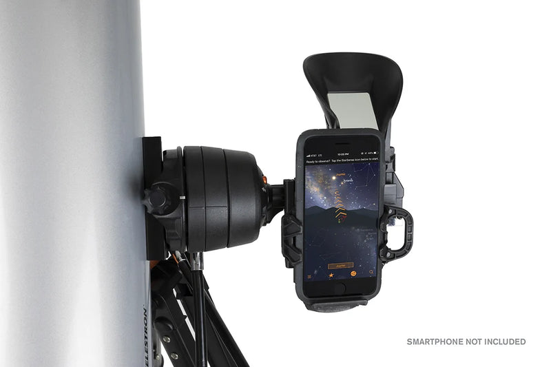 Celestron Starsense Explorer DX 130AZ reflector telescope with smartphone app, Newtonian design, mounted on an adjustable tripod.