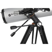 Celestron Starsense Explorer DX 130AZ reflector telescope with smartphone app, Newtonian design, mounted on an alt-azimuth tripod.