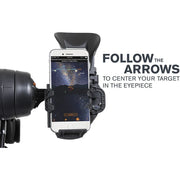 Celestron Starsense Explorer DX 5" SCT smartphone-enabled refractor telescope with smartphone mount and optical tube.