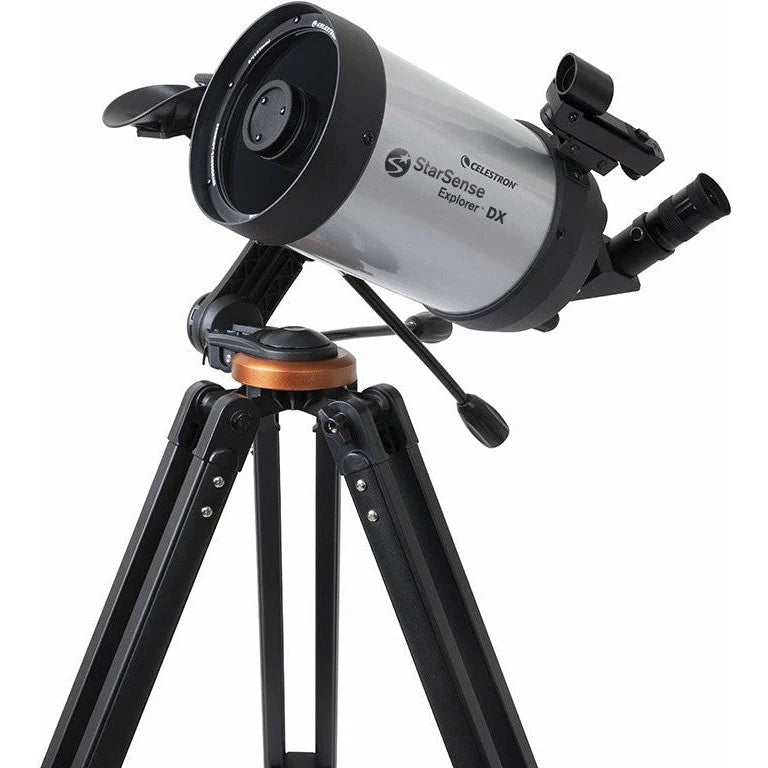 Celestron Starsense Explorer DX 5-inch SCT smartphone-enabled telescope with optical refractor design and adjustable tripod.