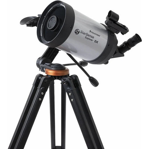 Celestron Starsense Explorer DX 5-inch SCT smartphone-enabled telescope with optical refractor design and adjustable tripod.