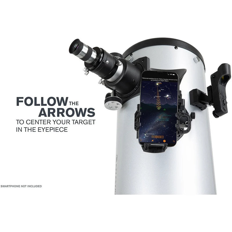 Celestron StarSense Explorer 8-inch Dobsonian telescope with smartphone app for easy stargazing and celestial navigation.
