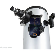 Celestron StarSense Explorer 8-inch Dobsonian telescope with smartphone app, featuring a sturdy white optical tube and mount.