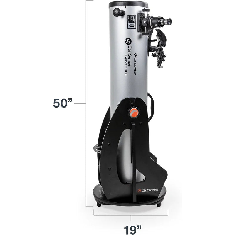 Celestron StarSense Explorer 8-inch Dobsonian telescope with smartphone app for stargazing and celestial observation.