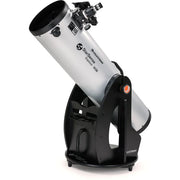 Celestron StarSense Explorer 10-inch Dobsonian telescope with smartphone app, mounted on a sturdy base for astronomical viewing.