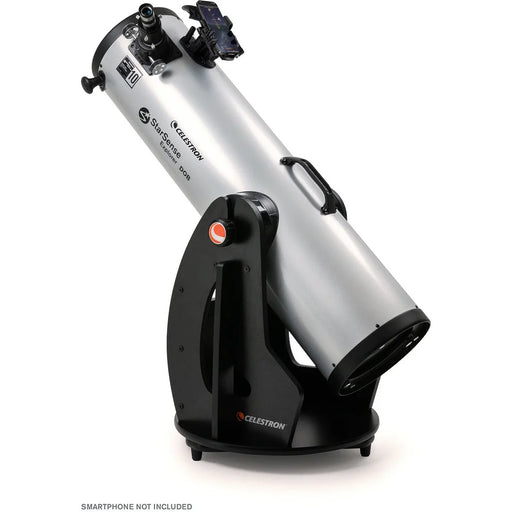 Celestron StarSense Explorer 10-inch Dobsonian telescope with smartphone app, displayed on a sturdy mount for stargazing.