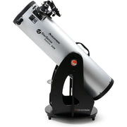 Celestron StarSense Explorer 10-inch Dobsonian telescope with smartphone app, showing the telescope setup and optical tube.
