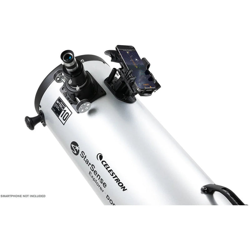 Celestron StarSense Explorer 10-inch Dobsonian telescope with smartphone app for easy celestial viewing and star alignment.