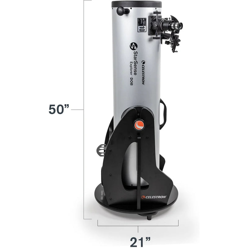 Celestron StarSense Explorer 10-inch Dobsonian telescope with smartphone app for astrophotography and stargazing.