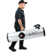 Celestron StarSense Explorer 10-inch Dobsonian telescope with smartphone app, shown with optical tubes and mount setup.