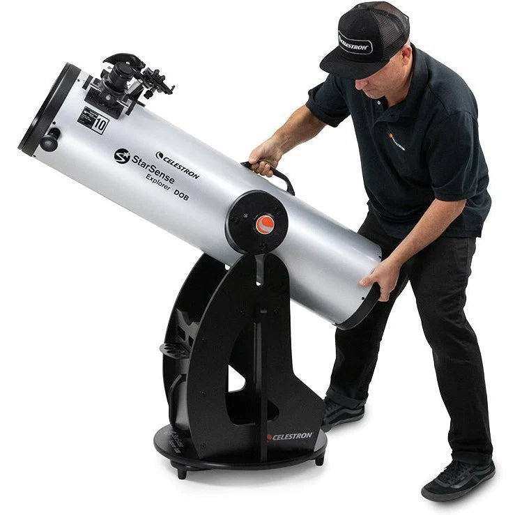 Celestron StarSense Explorer 10-inch Dobsonian telescope with smartphone app for easy stargazing and celestial object tracking.