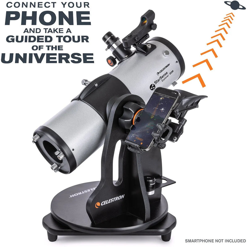 Celestron StarSense Explorer 114mm tabletop Dobsonian telescope with smartphone app for easy stargazing and celestial observations.