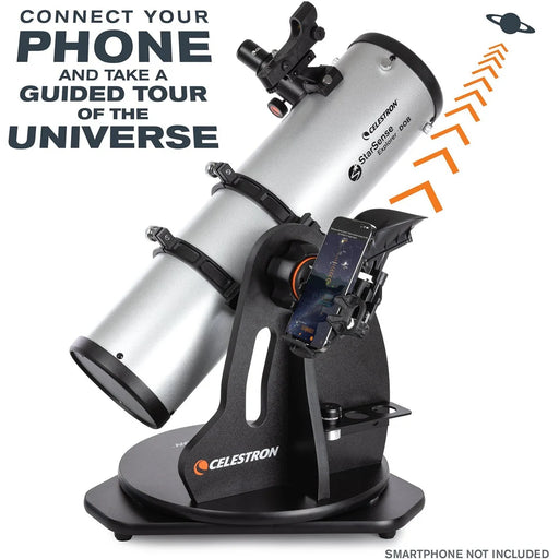 Celestron StarSense Explorer 130mm tabletop Dobsonian telescope with smartphone app for stargazing and celestial observation.